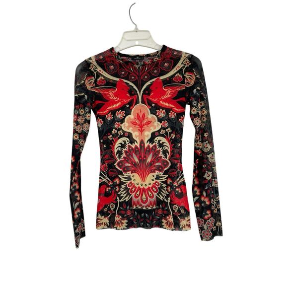 Etro Pegasus Floral Print Mesh Long Sleeve Top Size 40 US 4 - Picture 1 of 16